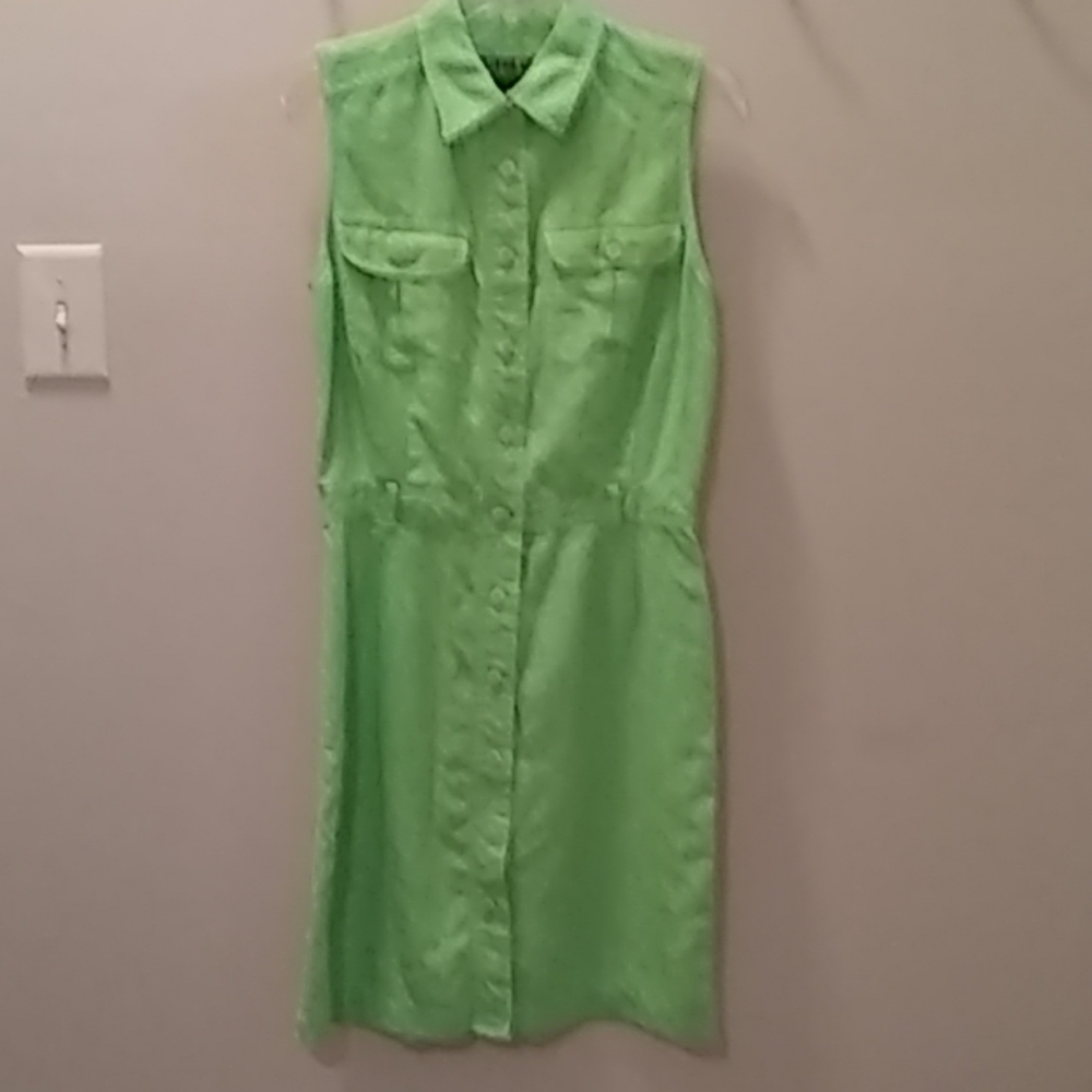 RAFAELLA GREEN BUTTON DOWN SHIFT DRESS, SIZE 8
